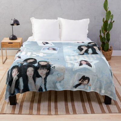 ILLIT Blue Aesthetic Collage Dreamy Throw Blanket