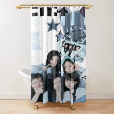 ILLIT Blue Aesthetic Collage Cute Y2k Kpop Shower Curtain