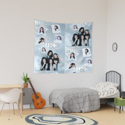 ILLIT Blue Aesthetic Collage Design Tapestry
