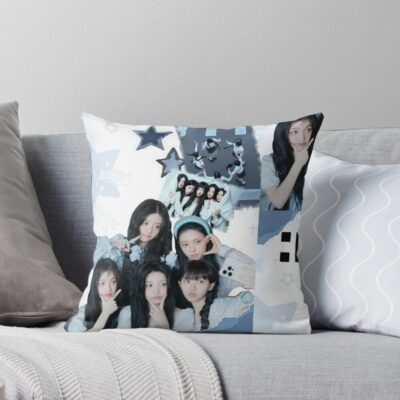 ILLIT Blue Aesthetic Collage Cute Y2k Kpop Throw Pillow