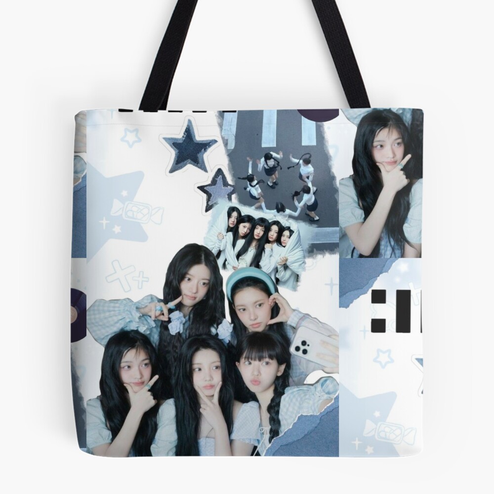 ILLIT Blue Aesthetic Collage Cute Y2k Kpop Tote Bag